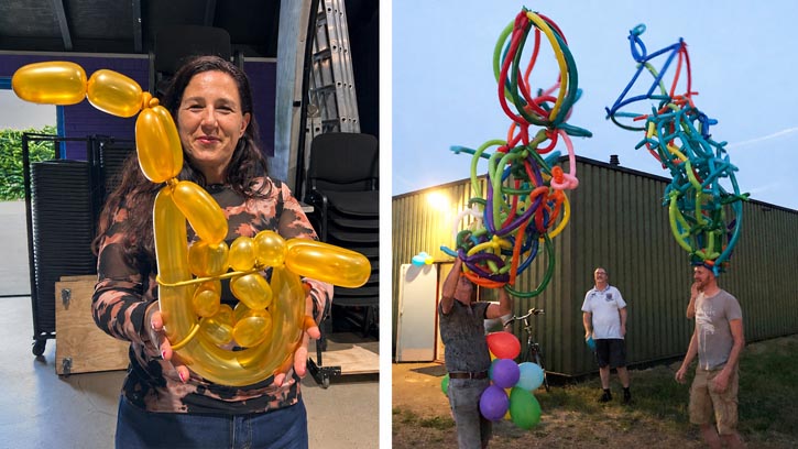 Deelnemers laten het resultaat van een Teambuilding challenge ballonmodelleren zien